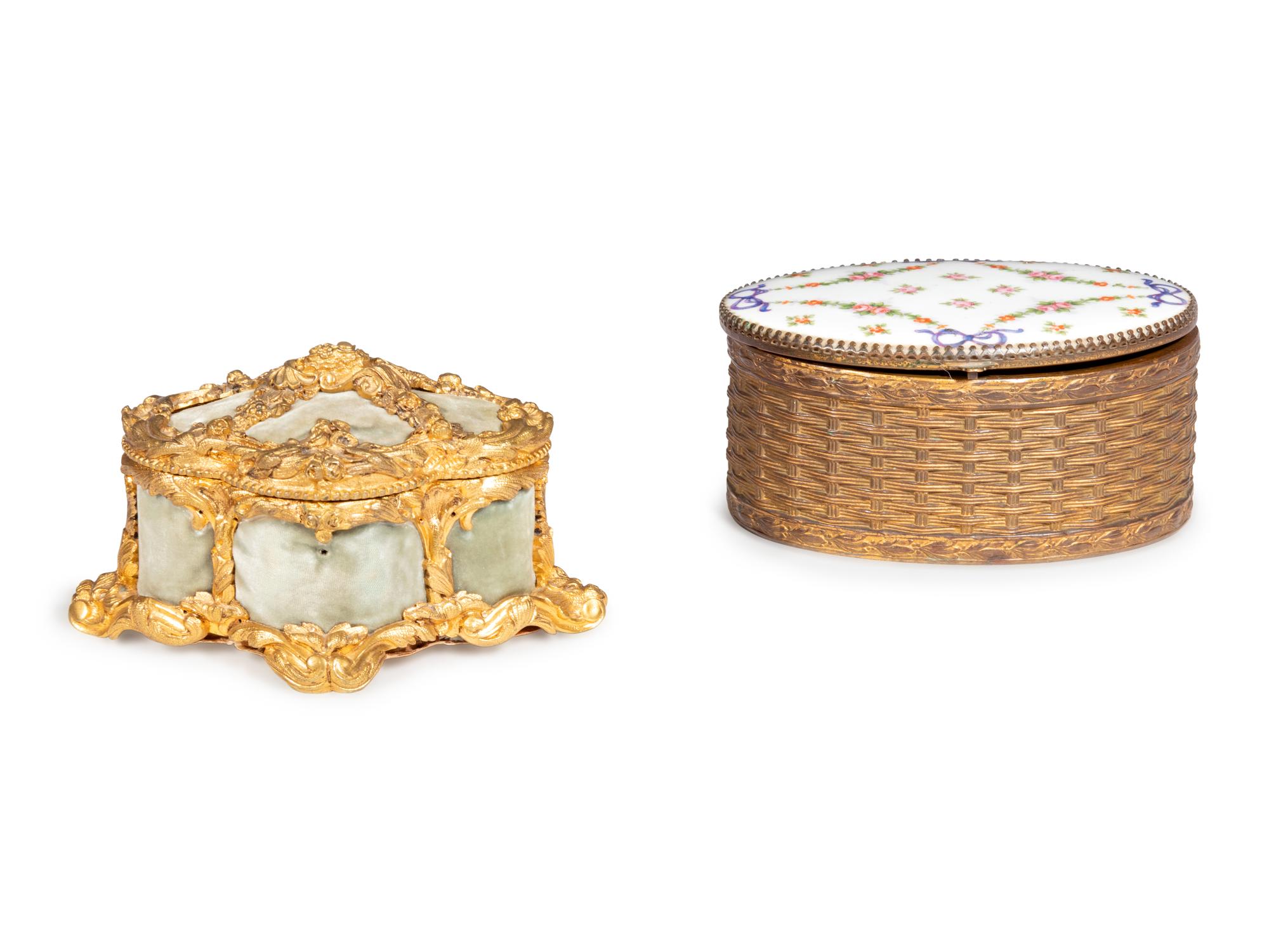 A Sèvres Style Porcelain Mounted Table Casket and a French Gilt Bronze Mounted Table Casket