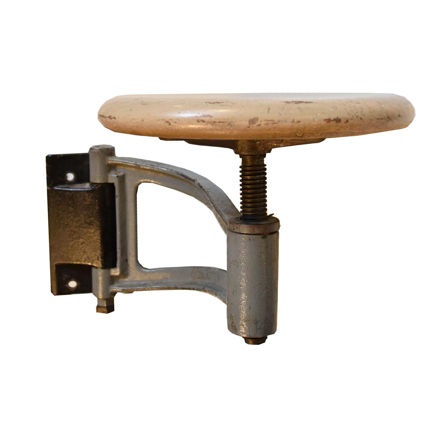 An Iron and Wood Swing Arm Stool 20" W x 11" D x 12 "H — United States, Circa 1930