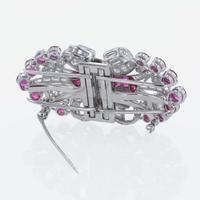 An Art Deco Diamond, and Ruby Duette Double Clip Brooch C. 1930's Bailey, Banks, & Biddle
