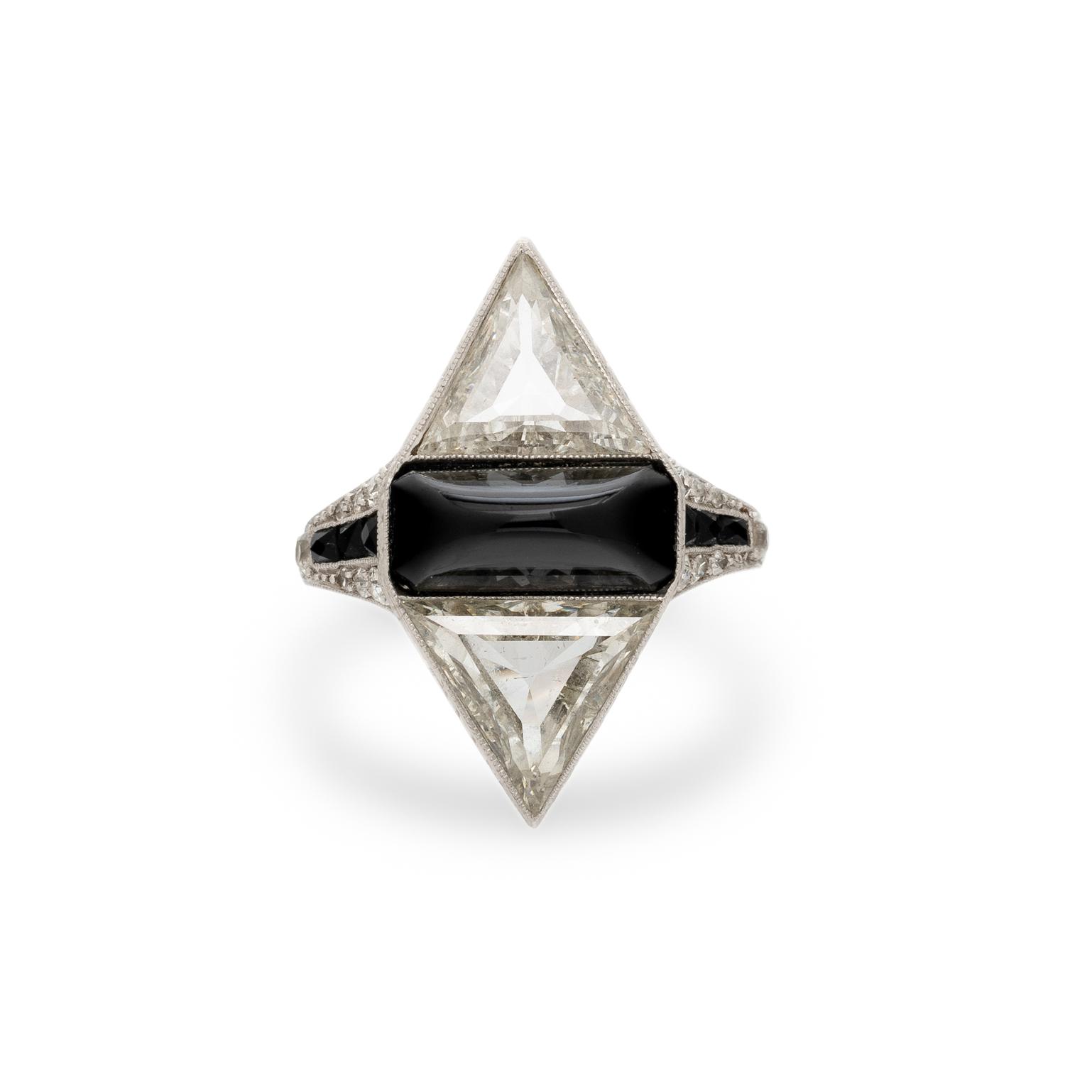 ART DECO, DIAMOND AND BLACK ONYX RING