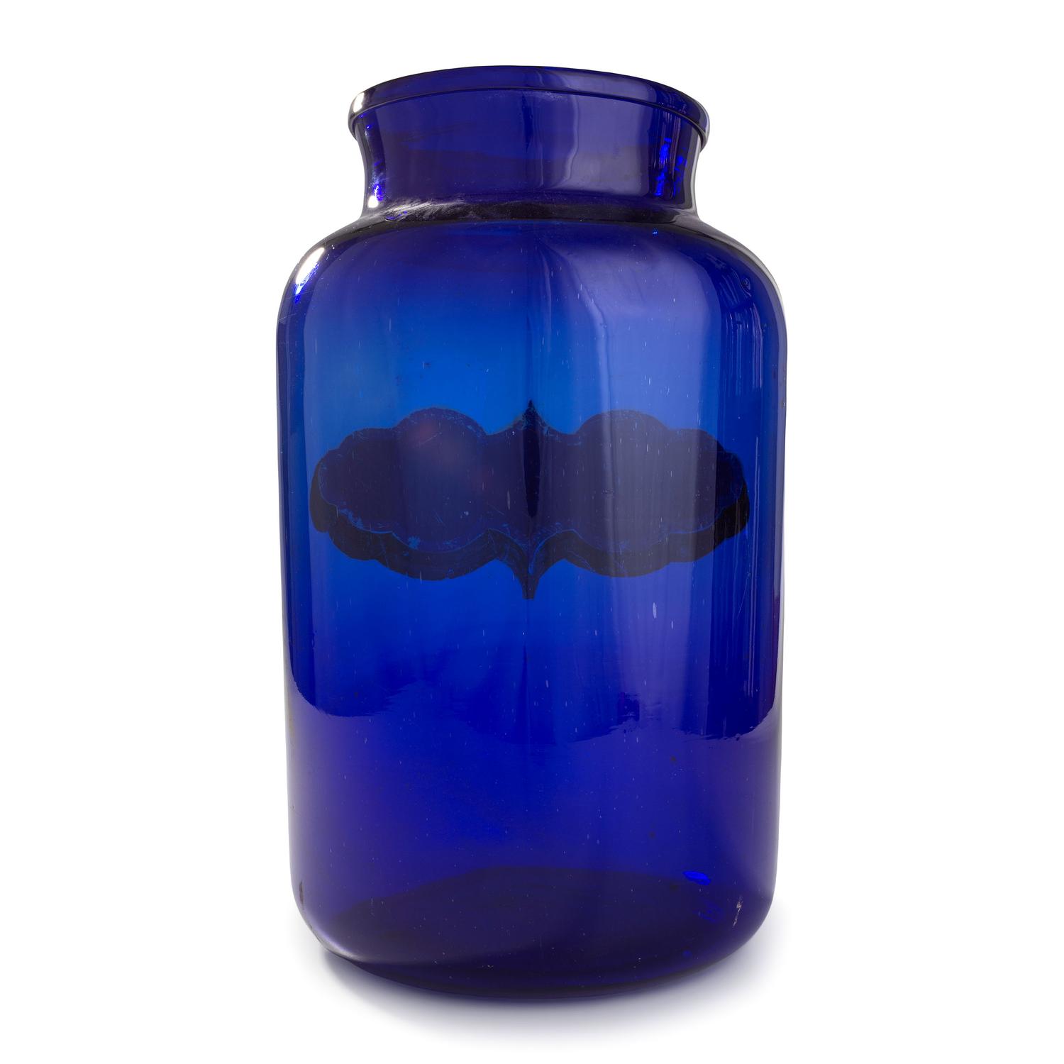 An English Painted Blue Glass Cannabis Apothecary Jar
