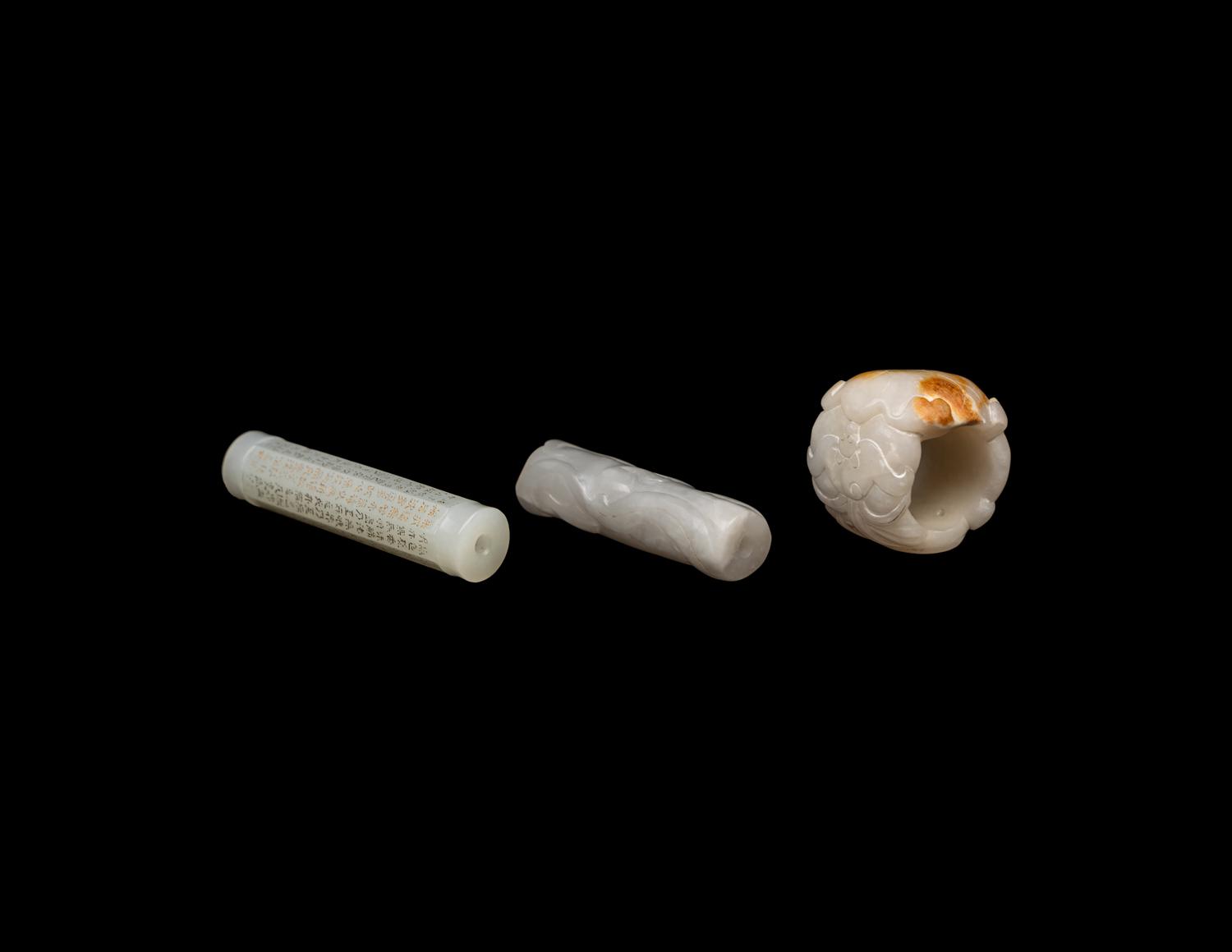 Three Chinese White Jade Scholar's Objects, 20th Century 近代 白玉把件三枚
