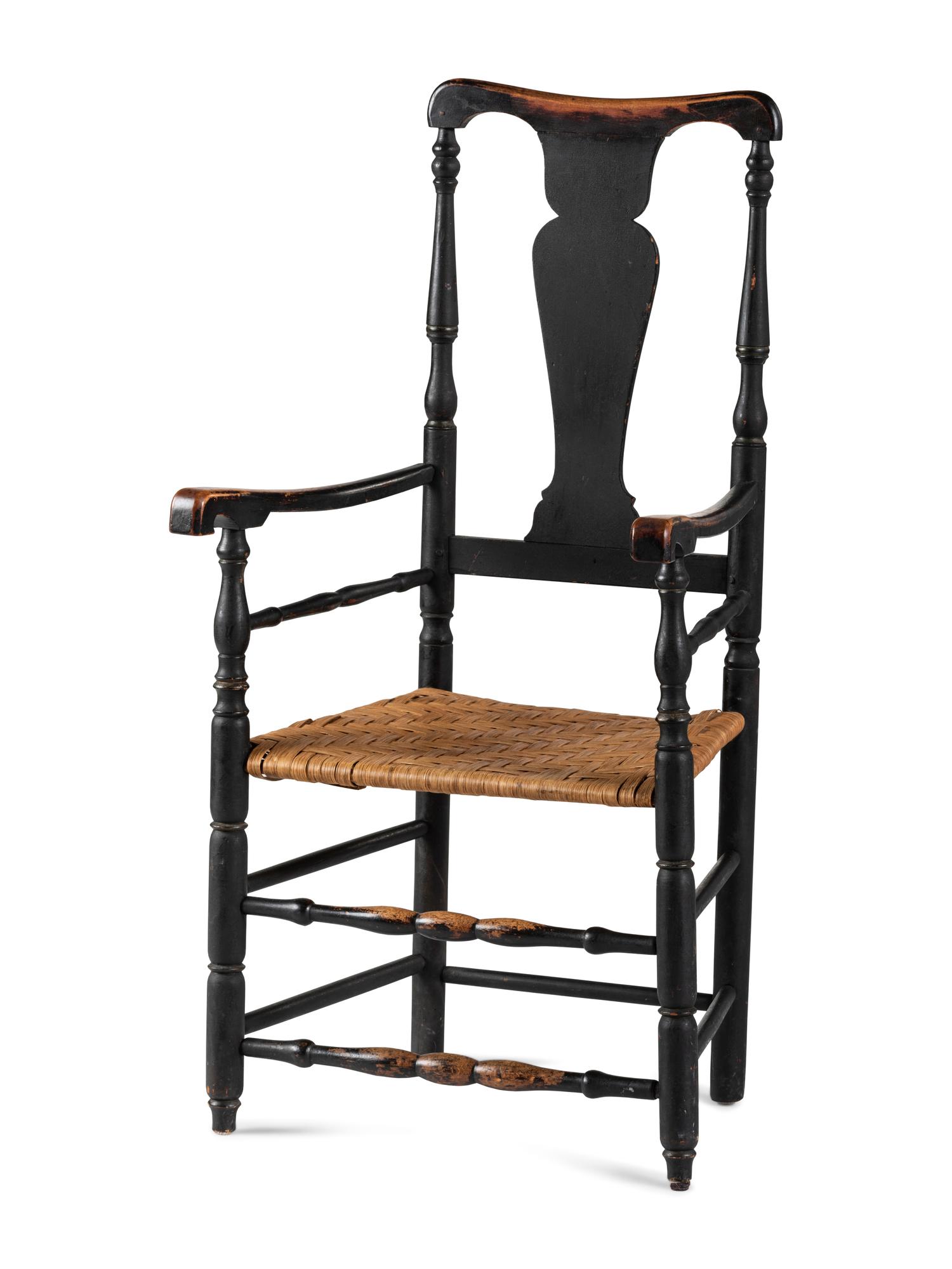 A Country Queen Anne Armchair in Old Black Paint