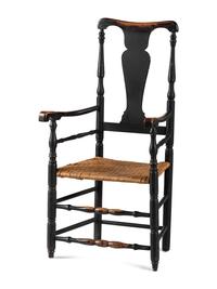 A Country Queen Anne Armchair in Old Black Paint