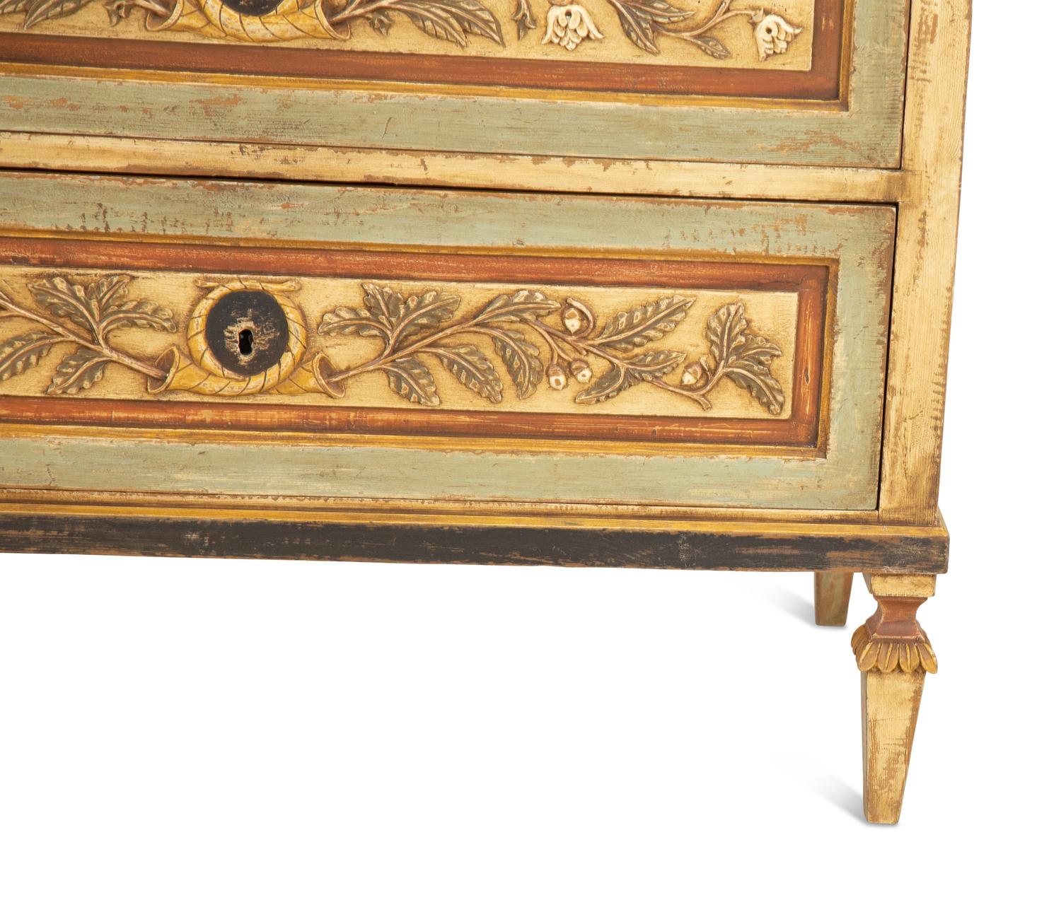 A Louis XVI Style Painted Pine Two Drawer Commode