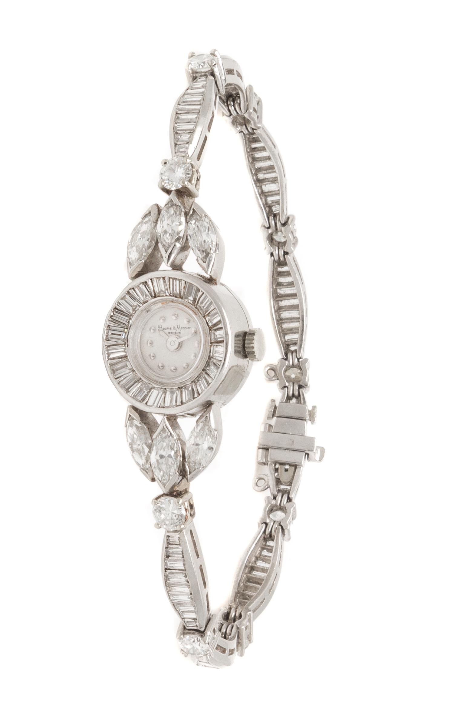 A Platinum and Diamond Wristwatch, Baume & Mercier, 15.10 dwts.