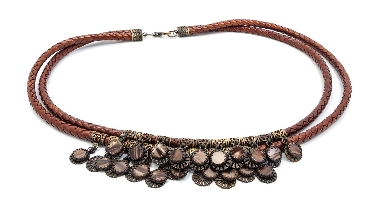 An Oscar de la Renta Brown Braided Leather Rope Tribal Belt,