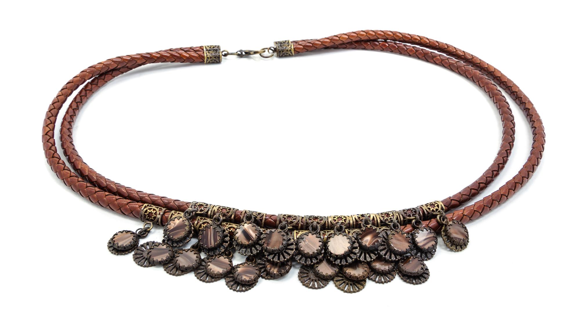 An Oscar de la Renta Brown Braided Leather Rope Tribal Belt,