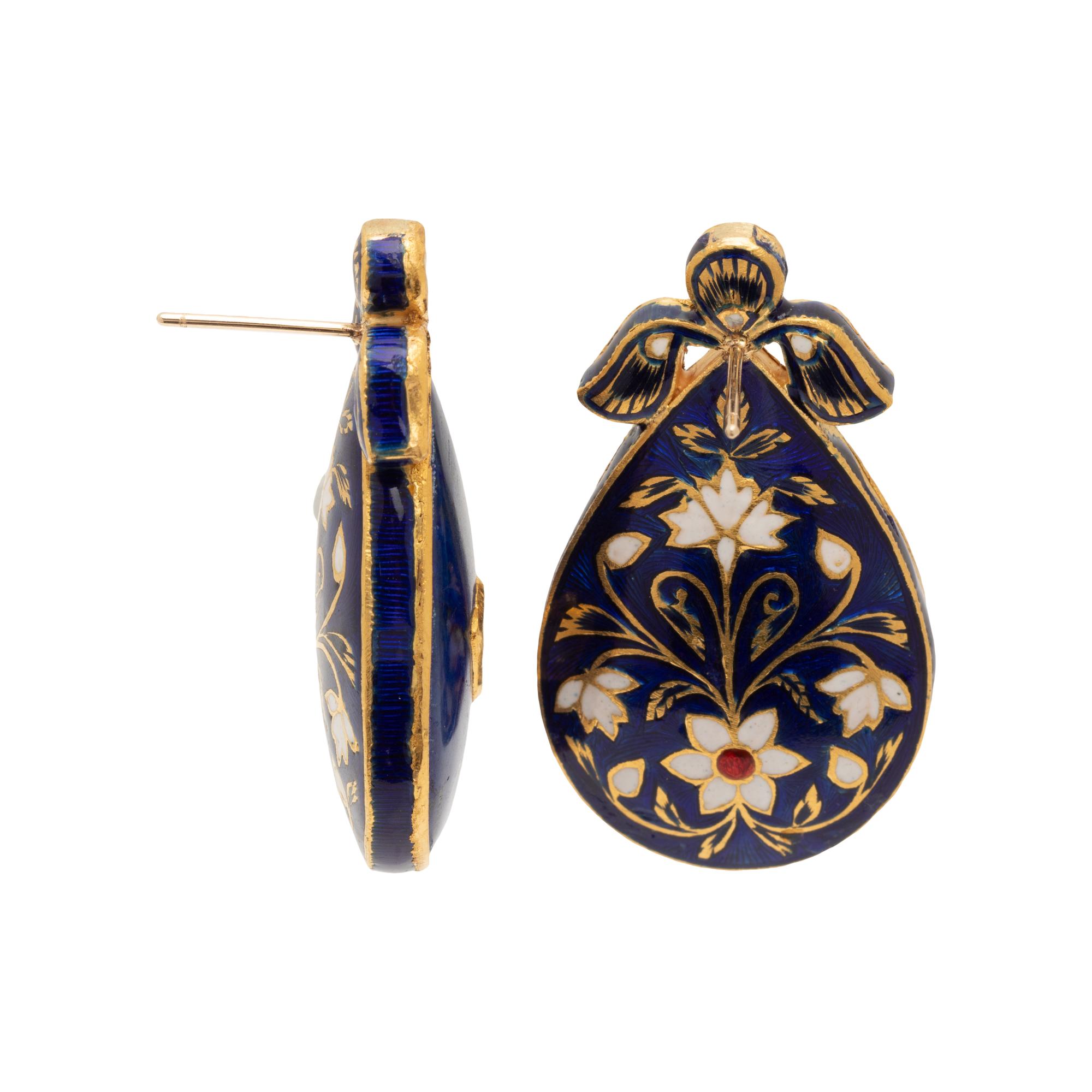 LAPIS LAZULI, DIAMOND AND ENAMEL EARRINGS