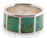 Sterling Silver Band Ring, set with Channel Inlaid Turquosie