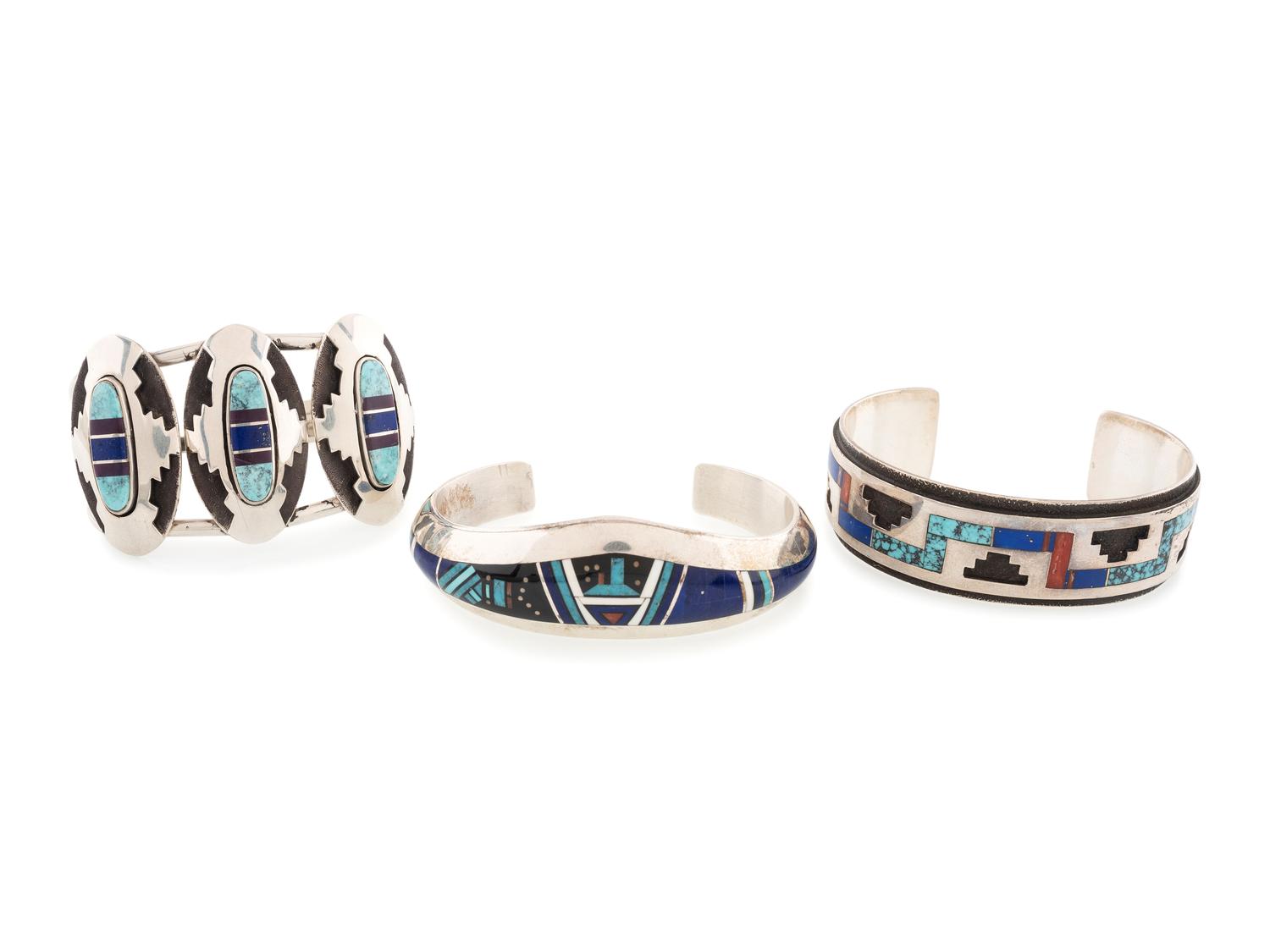 Navajo Silver and Inlay Cuff Bracelets