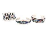 Navajo Silver and Inlay Cuff Bracelets
