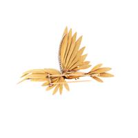 FRENCH, YELLOW GOLD, PLATINUM, DIAMOND AND ENAMEL BIRD BROOCH