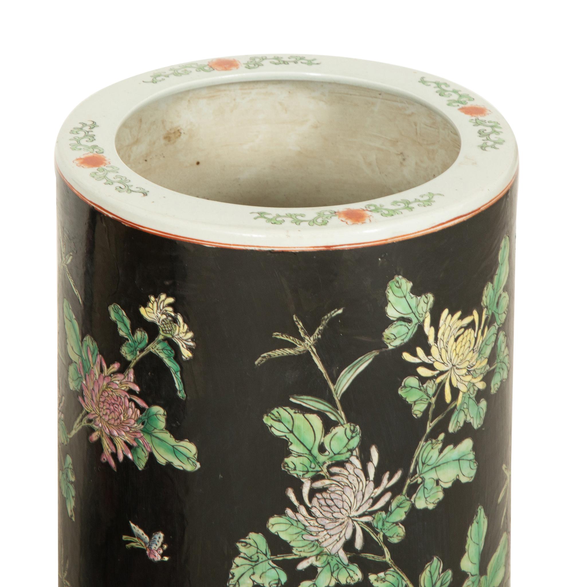 A Chinese Famille Noire Umbrella Stand and Jardinière