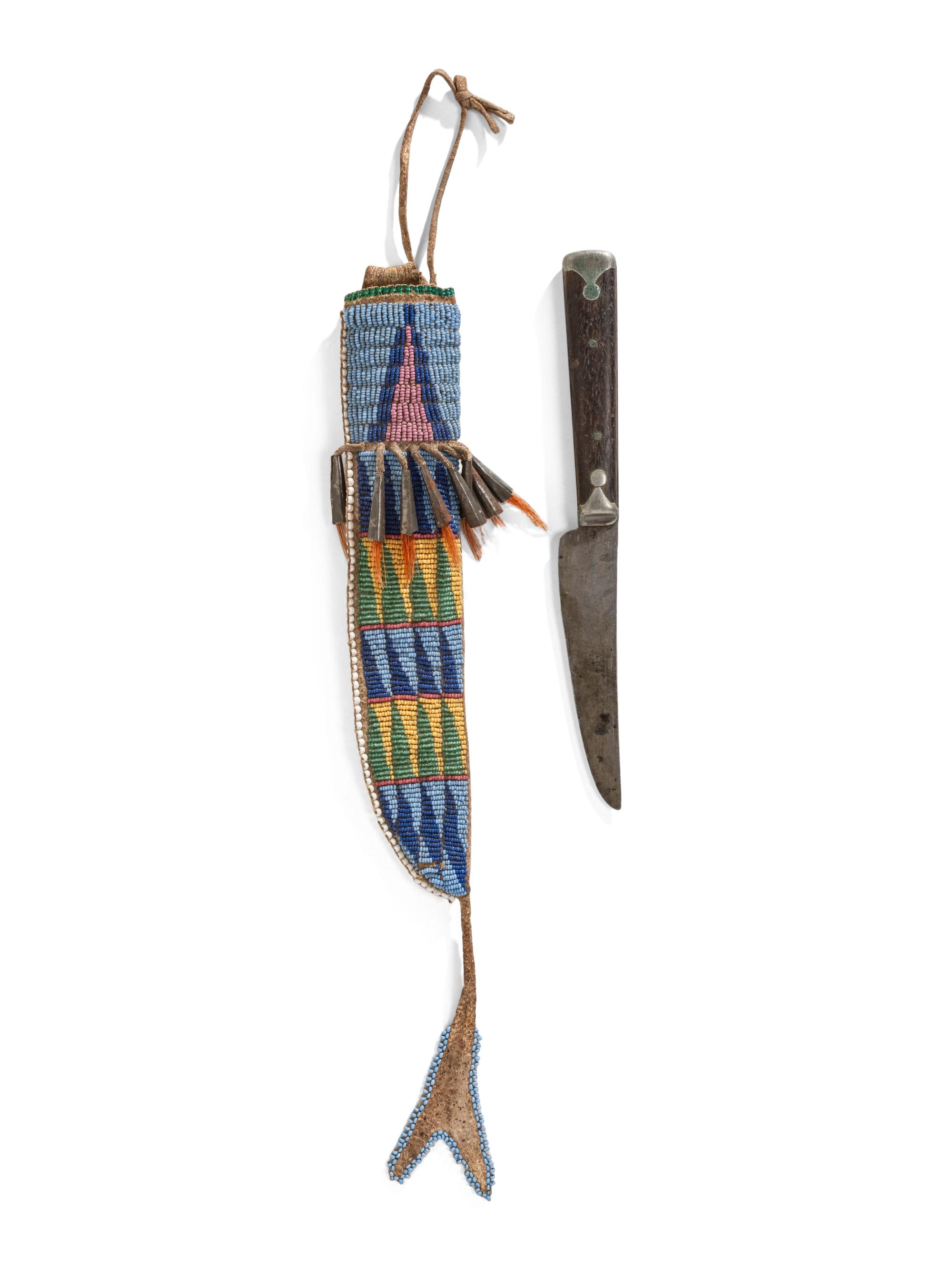 Apsáalooke Beaded Hide Knife Sheath, with Knife