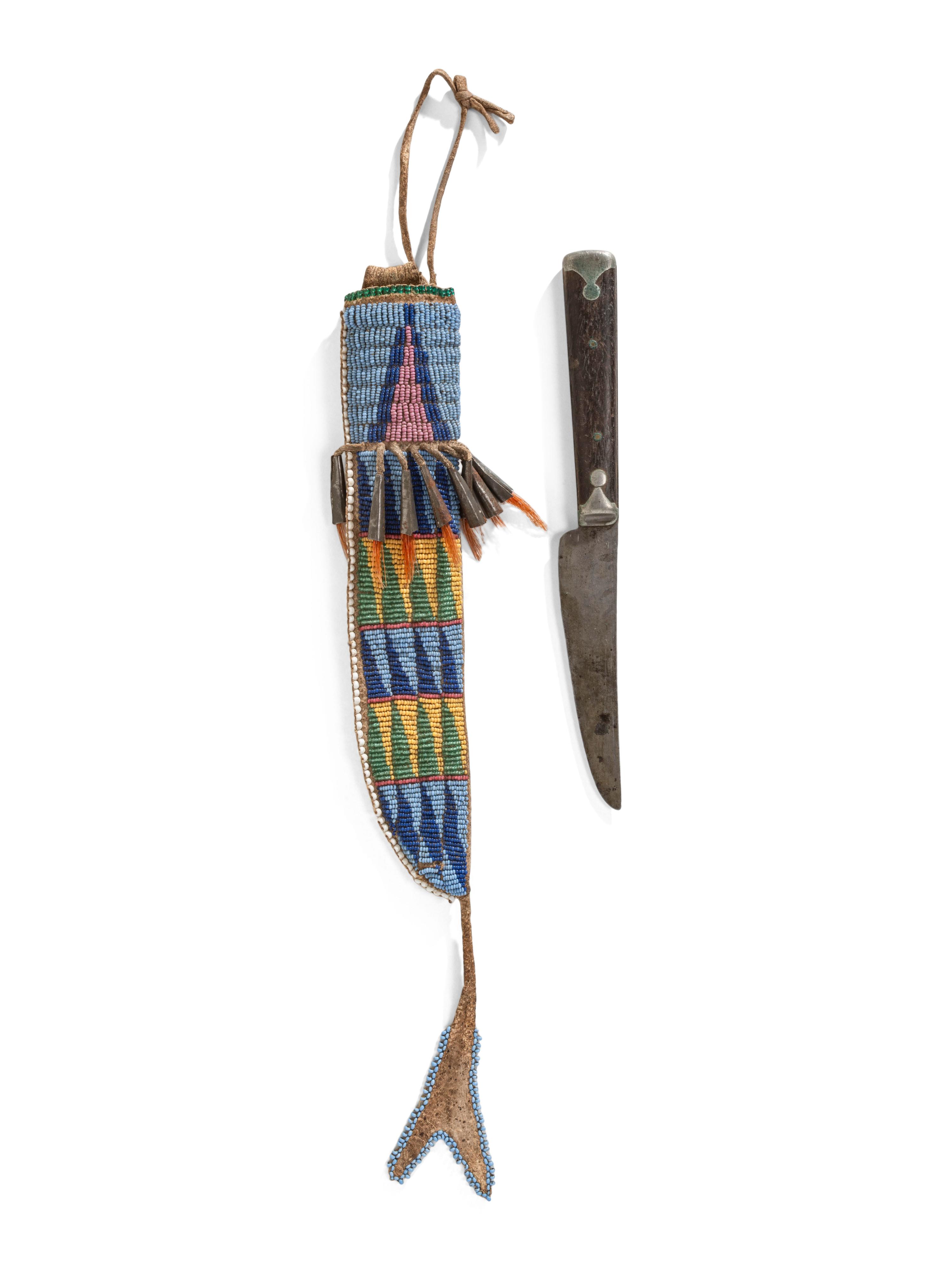 Apsáalooke Beaded Hide Knife Sheath, with Knife