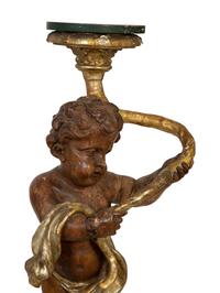 A Pair of Italian Painted and Parcel Gilt Figural Torcheres — 18TH CENTURY