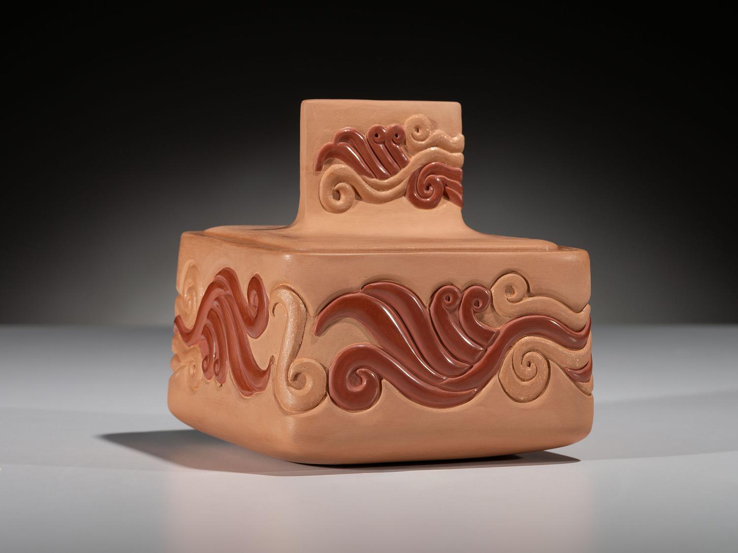 Micaceous Tan and Red Pottery Box, Elemental Wind