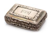 A George III Silver Vinaigrette, Joseph Willmore, Birmingham, 1817, the lid centered by a monogrammed cartouche with sunburst decoratio