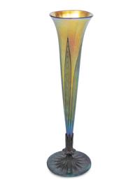 A Lundberg Studios Iridescent Glass and Patinated Bronze Vase