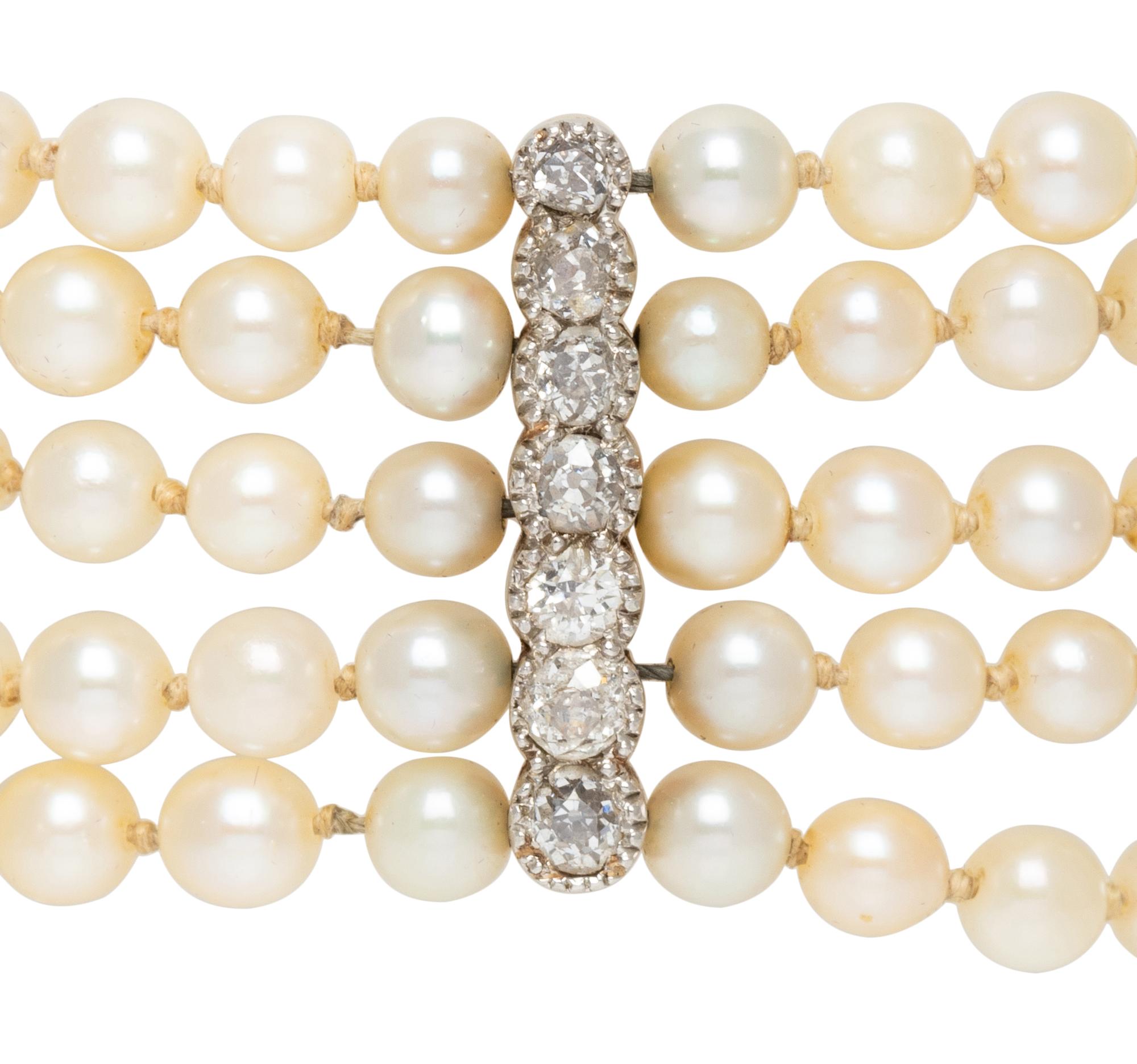 CULTURED PEARL AND DIAMOND BRACELET