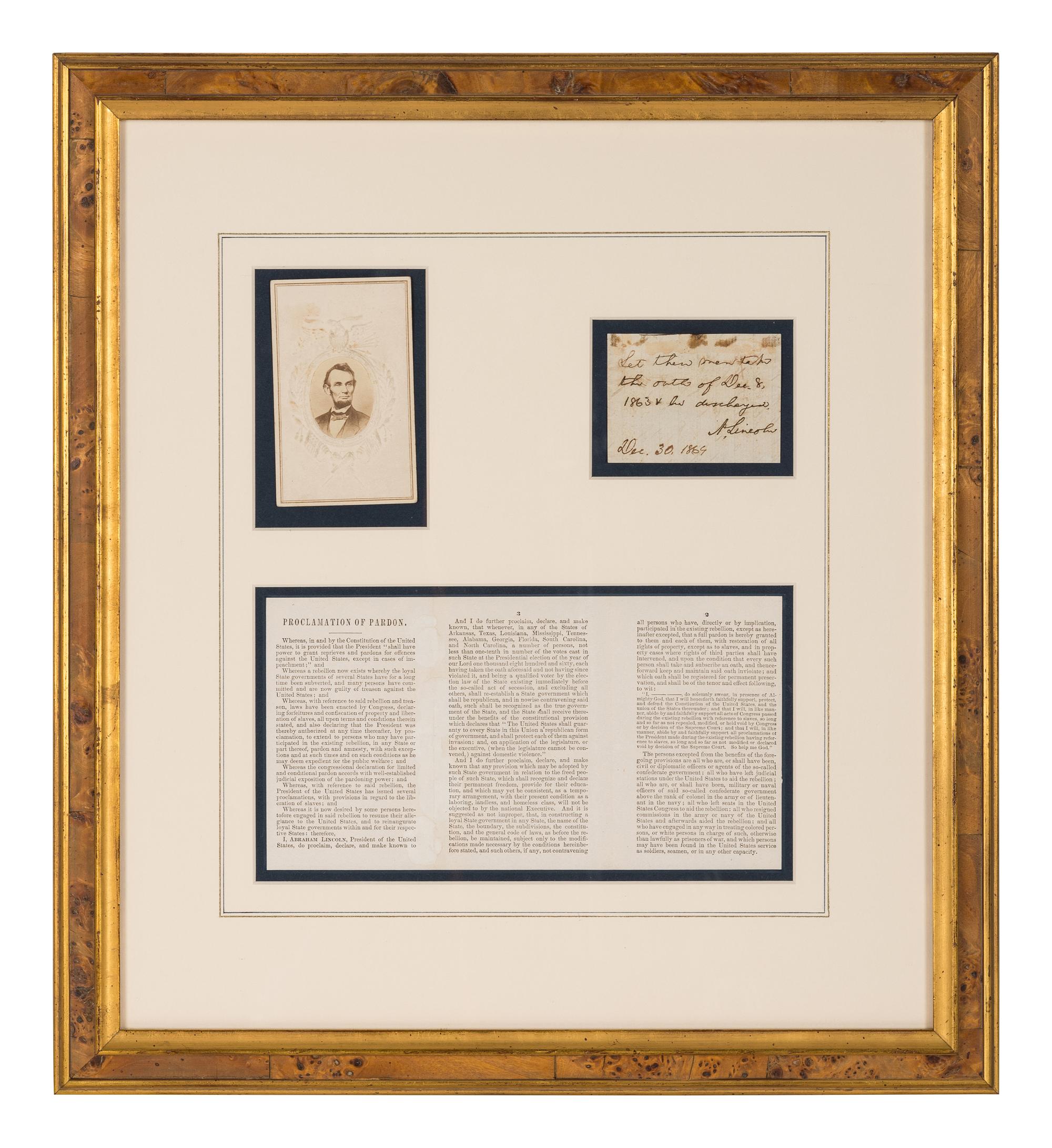 LINCOLN, Abraham (1809-1865). Autograph endorsement signed as President (“A. Lincoln”), 30 December 1864.