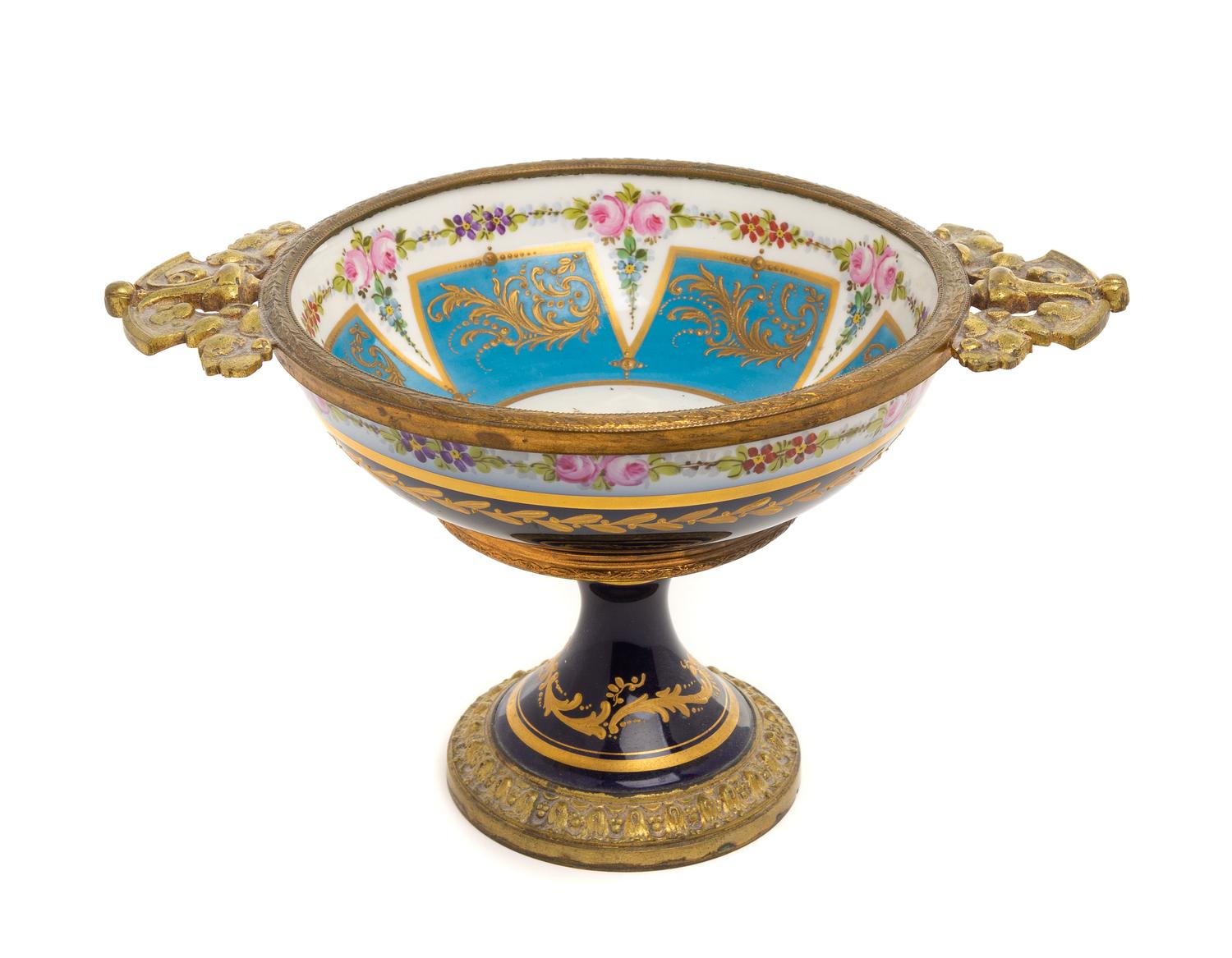 A Sevres Style Gilt Metal Mounted Porcelain Bowl Height 5 7/8 inches. — 19TH CENTURY