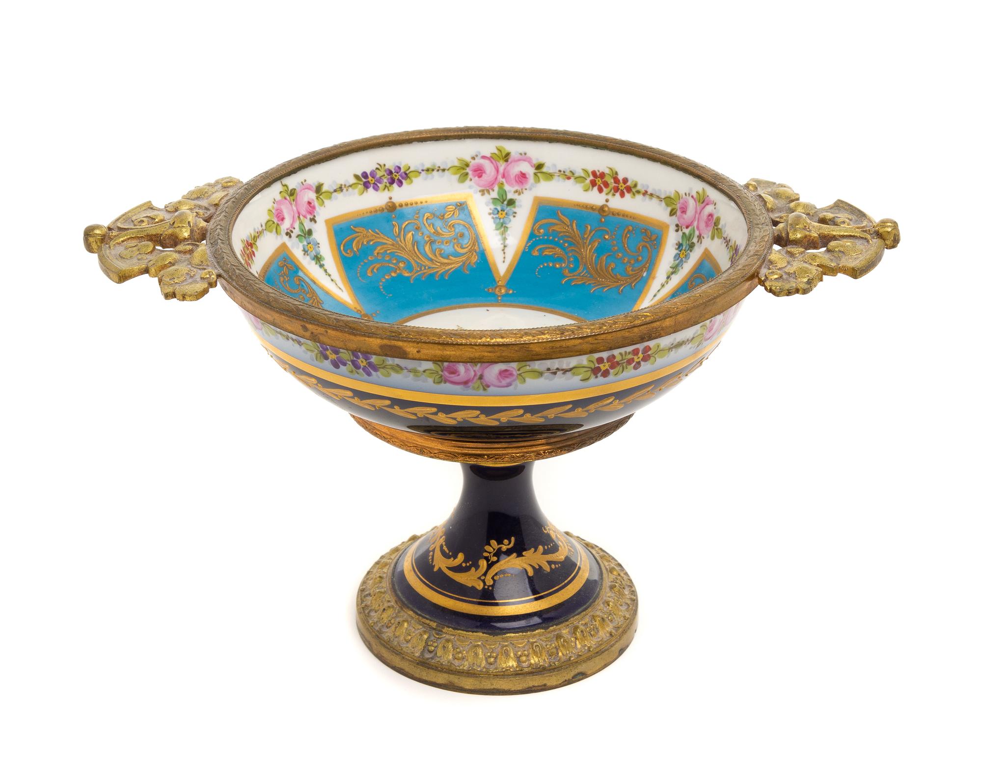 A Sevres Style Gilt Metal Mounted Porcelain Bowl Height 5 7/8 inches. — 19TH CENTURY