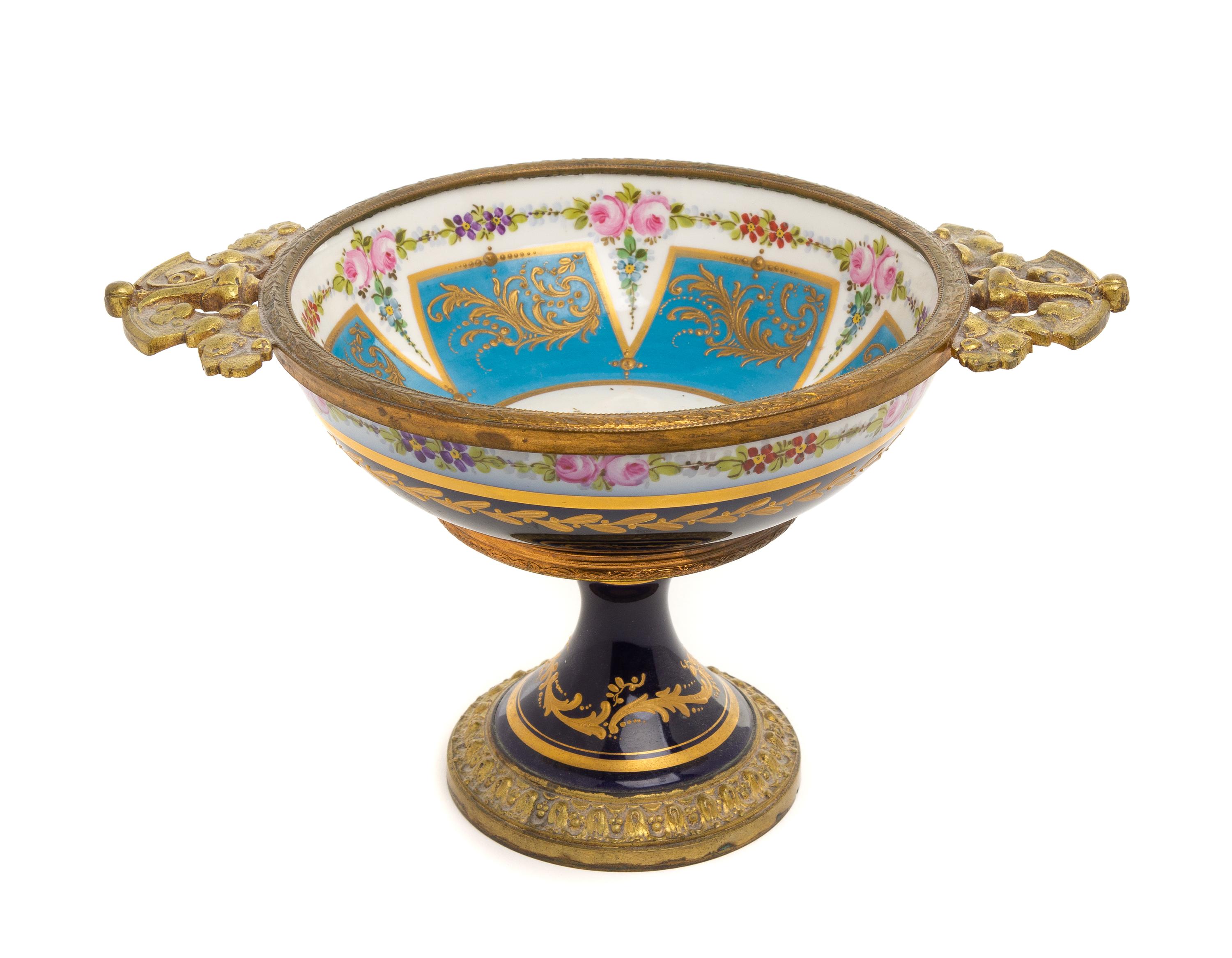 A Sevres Style Gilt Metal Mounted Porcelain Bowl Height 5 7/8 inches. — 19TH CENTURY