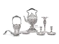 A Group of Six Continental and American Silver Repousse and Reticulated Articles