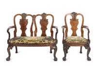 A George II Burl and Walnut Child's Chair and Settee