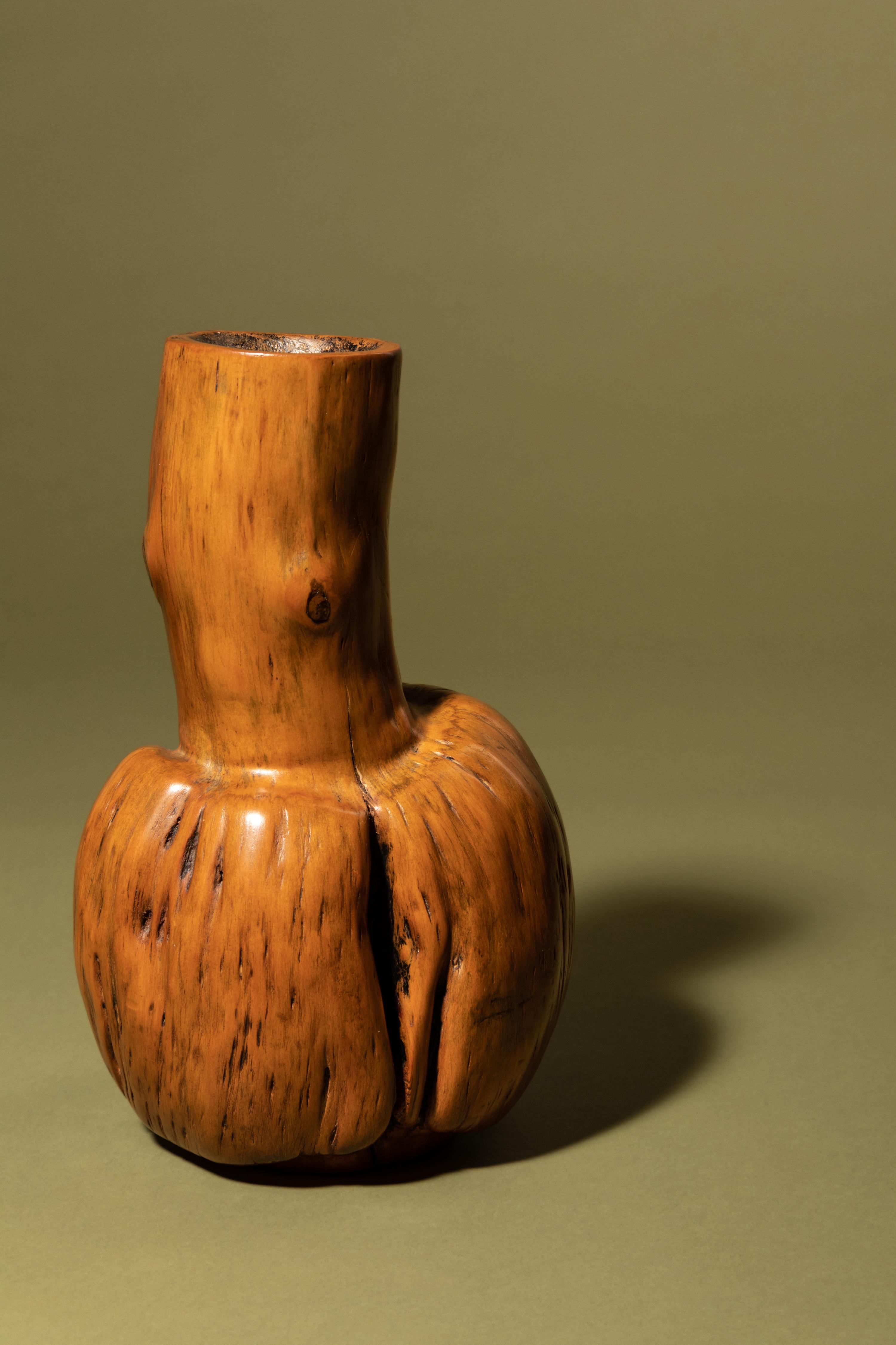 A Chinese Carved Wood Root Tianqiuping-Form Vase, Late 19th-Early 20th Century