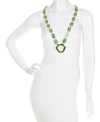 A Gianni Versace Green Enamel Greco Link Belt, Length: 43"- 46"; Pendant: 2.25" x 2.5".