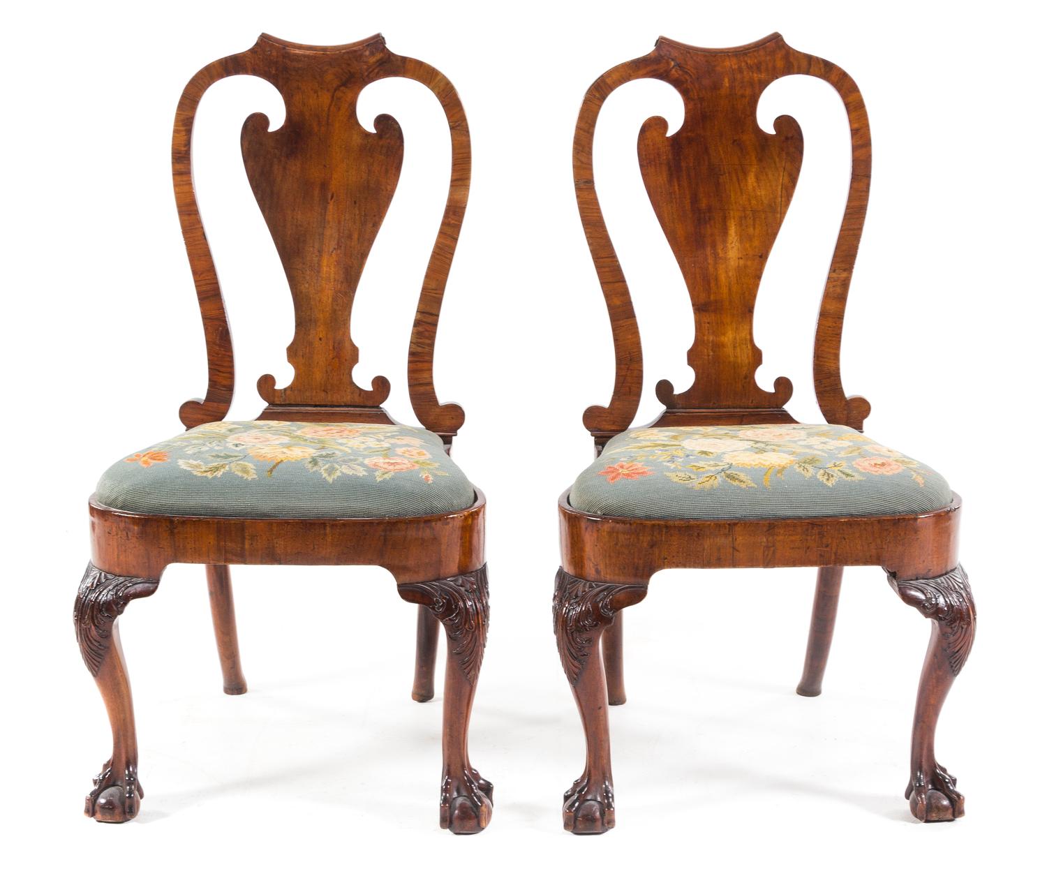 A Pair of Queen Anne Walnut Side Chairs Height 39 1/2 inches. — 18TH/19TH CENTURY