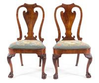 A Pair of Queen Anne Walnut Side Chairs Height 39 1/2 inches. — 18TH/19TH CENTURY