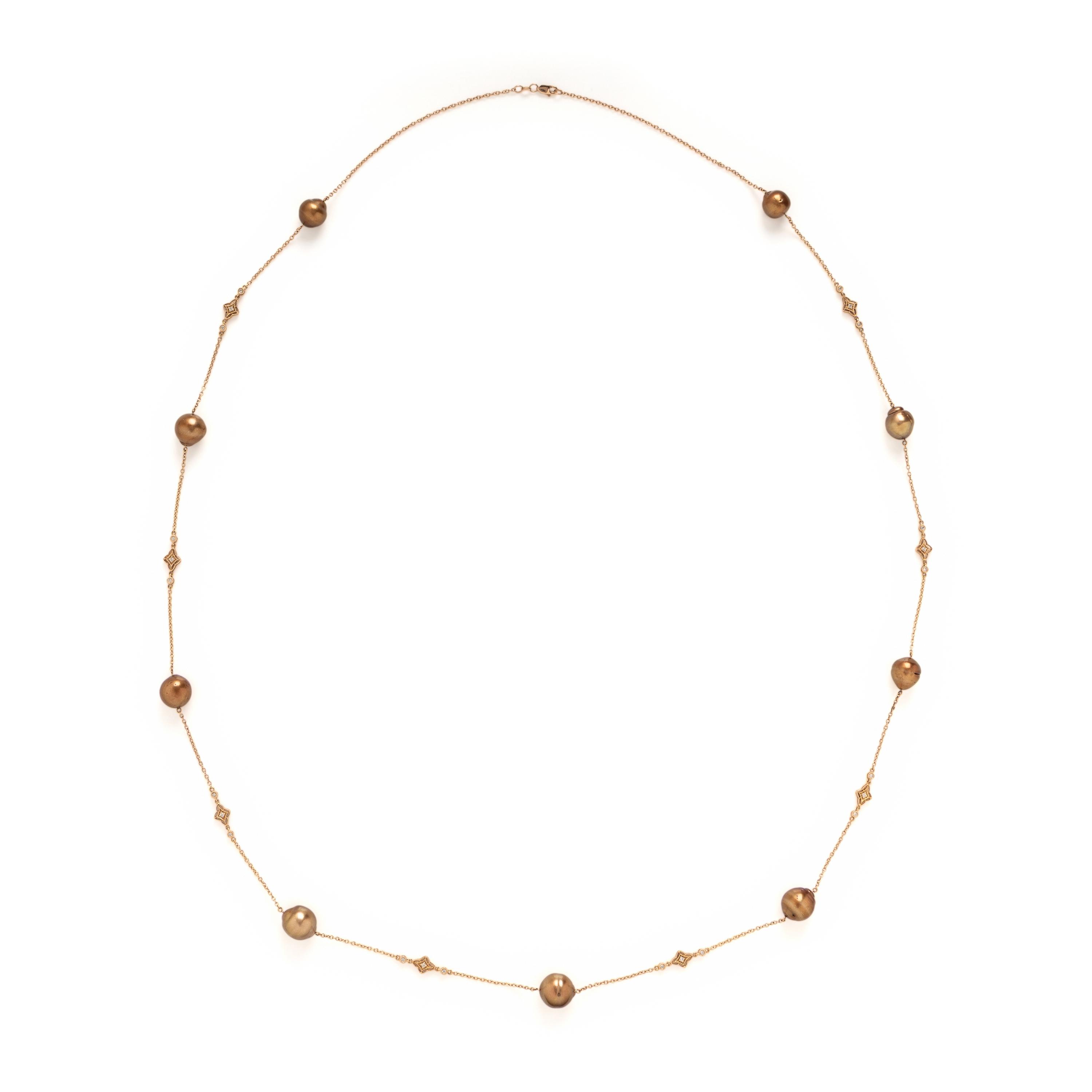 Cultured Pearl, Diamond, and Rose Gold Station Necklace