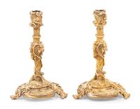A Pair of Rococo Style Gilt Bronze Candlesticks