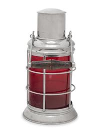A Polished Steel and Colored Glass Lantern-Form Cocktail Shaker