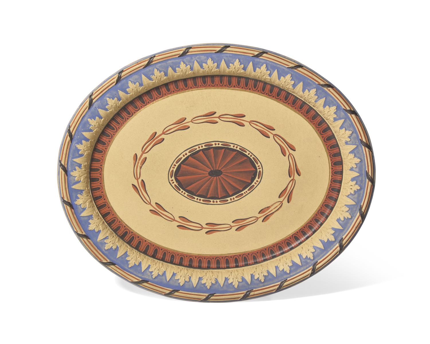 A Wedgwood Polychrome Decorated Caneware Oval Tray