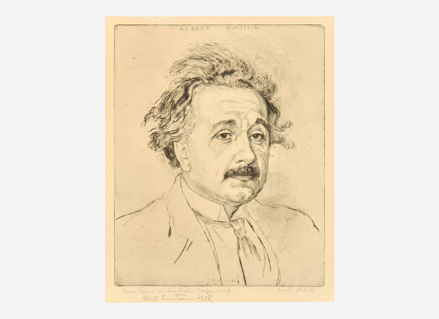 [Science, Medicine & Mathematics] [Einstein, Albert] Orlik, Emil: Inscribed Portrait of Albert Einstein