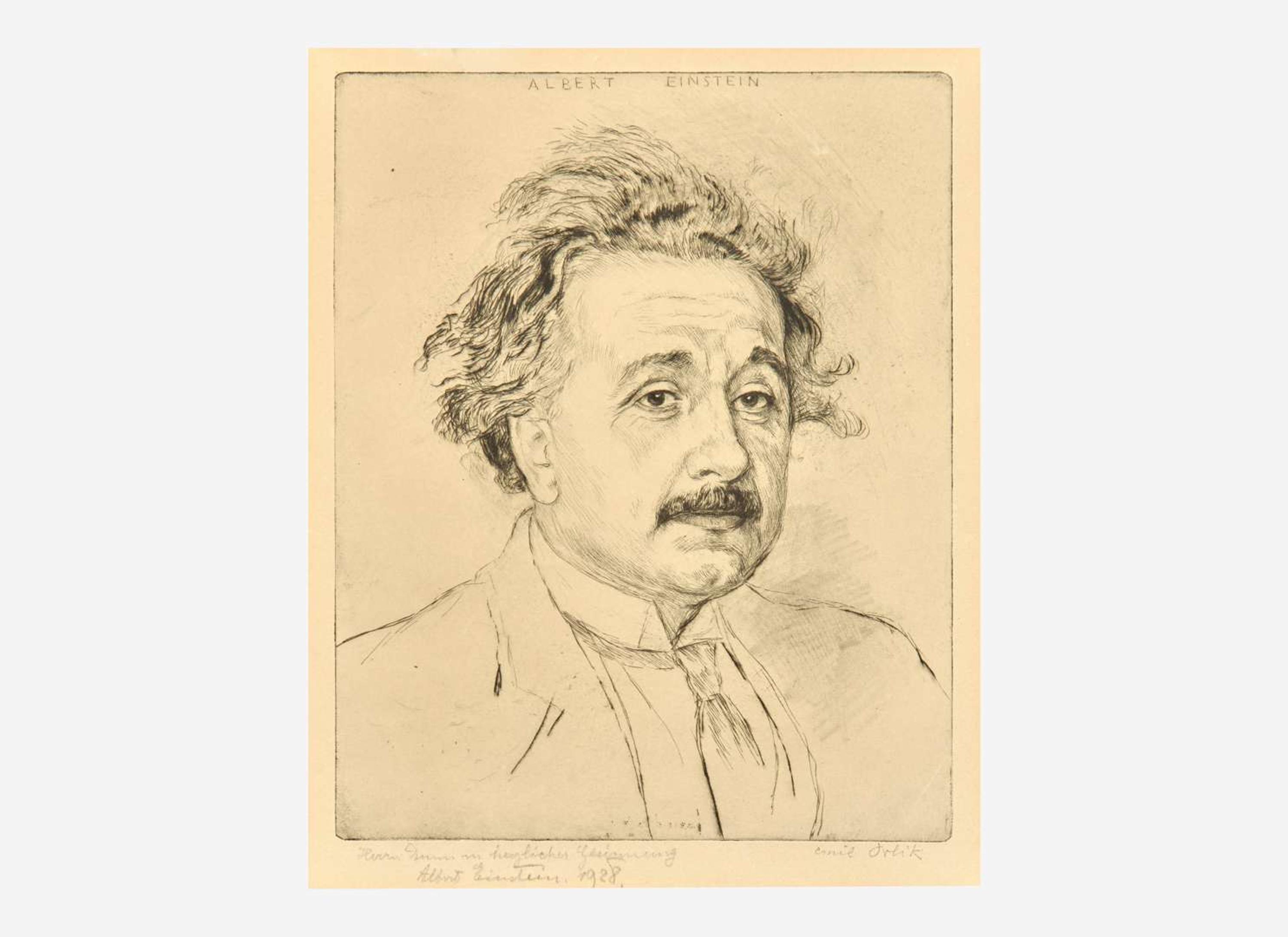 [Science, Medicine & Mathematics] [Einstein, Albert] Orlik, Emil: Inscribed Portrait of Albert Einstein