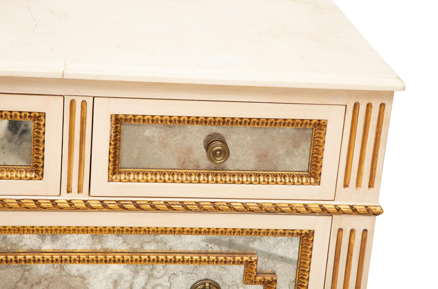 A Louis XVI-Style Painted and Mirrored Marble-Top Dresser