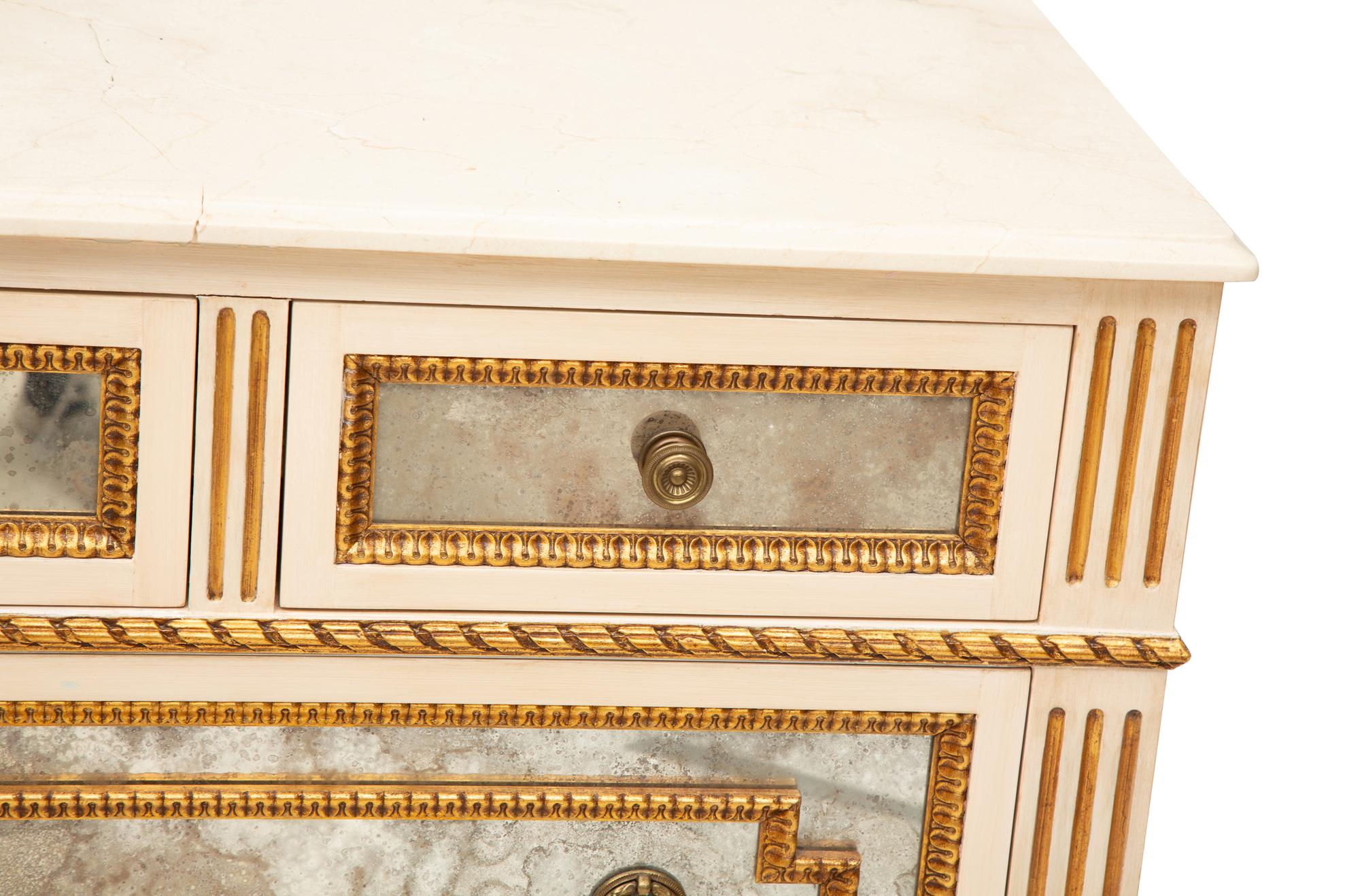 A Louis XVI-Style Painted and Mirrored Marble-Top Dresser