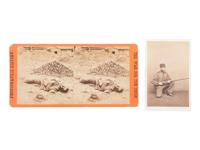 [CIVIL WAR]. Stereoview of a Rebel casualty and CDV of armed soldier, with additional photographs.