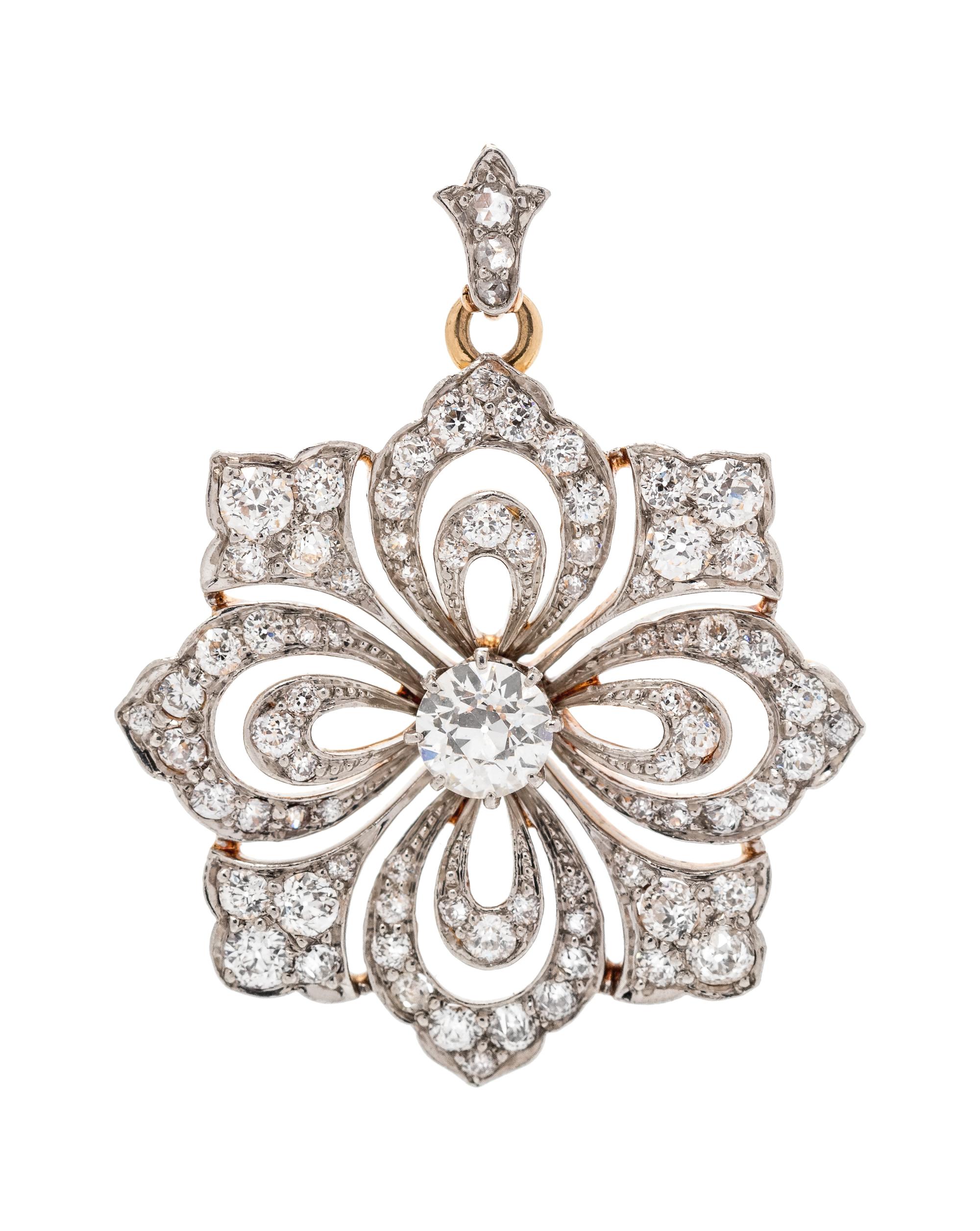 An Edwardian Platinum Topped Yellow Gold and Diamond Pendant/Brooch, Tiffany & Co.,