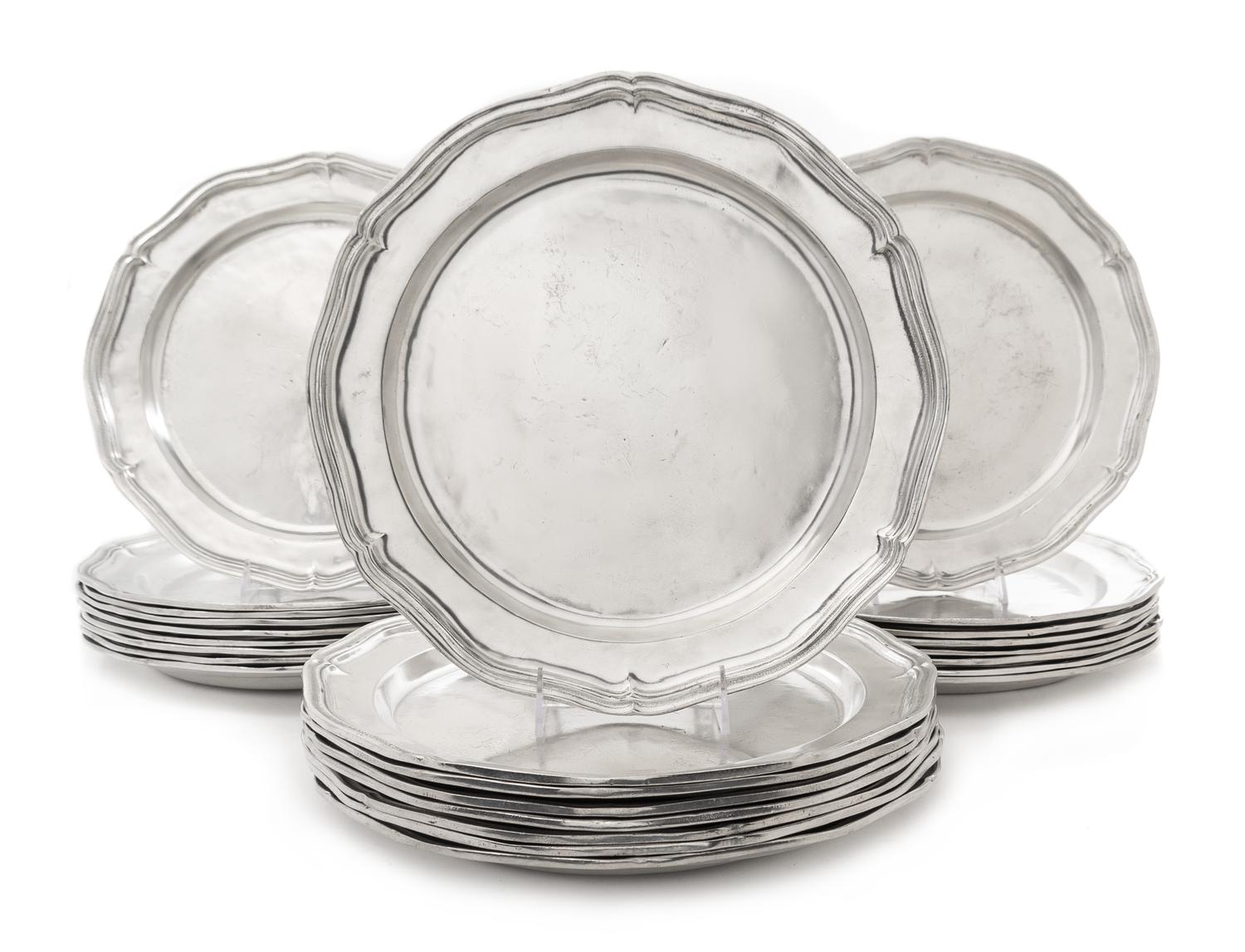 A Set of Twenty-Five Pewter Chargers Diameter 13 1/4 inches. — PIERRE DEUX