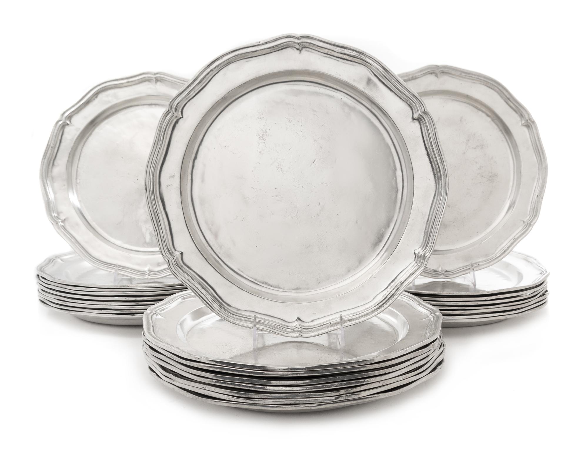A Set of Twenty-Five Pewter Chargers Diameter 13 1/4 inches. — PIERRE DEUX
