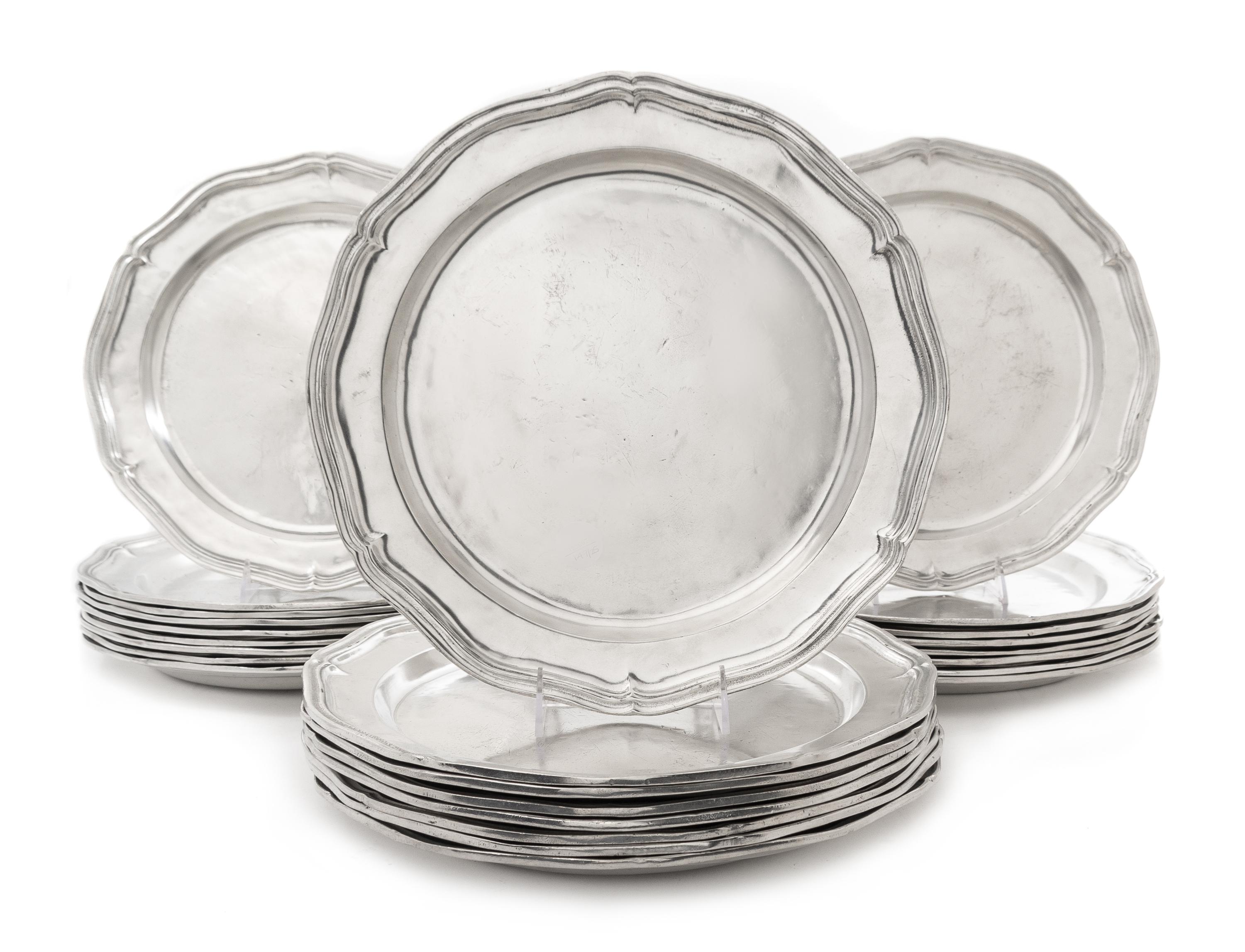 A Set of Twenty-Five Pewter Chargers Diameter 13 1/4 inches. — PIERRE DEUX
