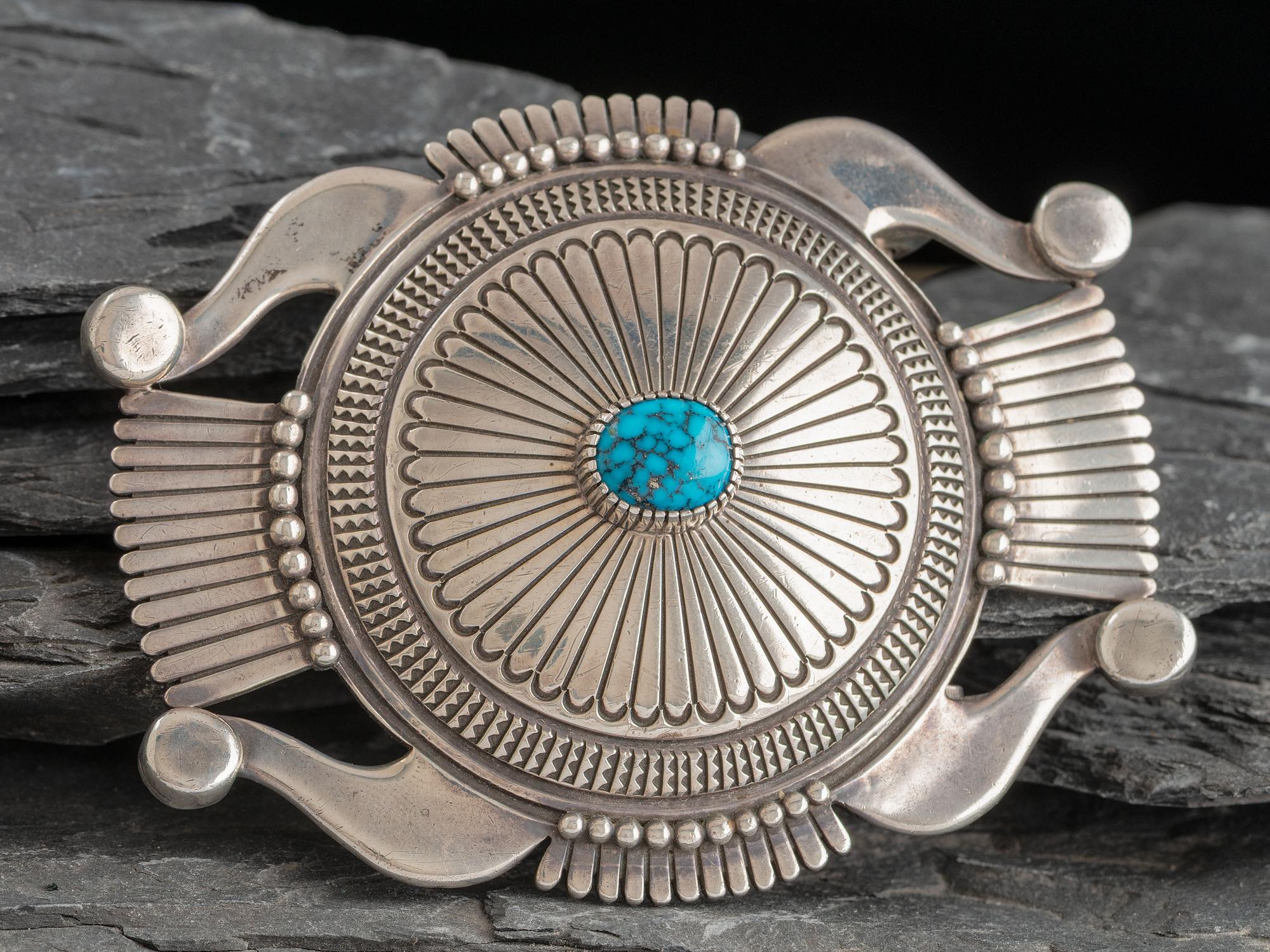 Sterling Silver and Lone Mountain Turquoise Belt Buckle