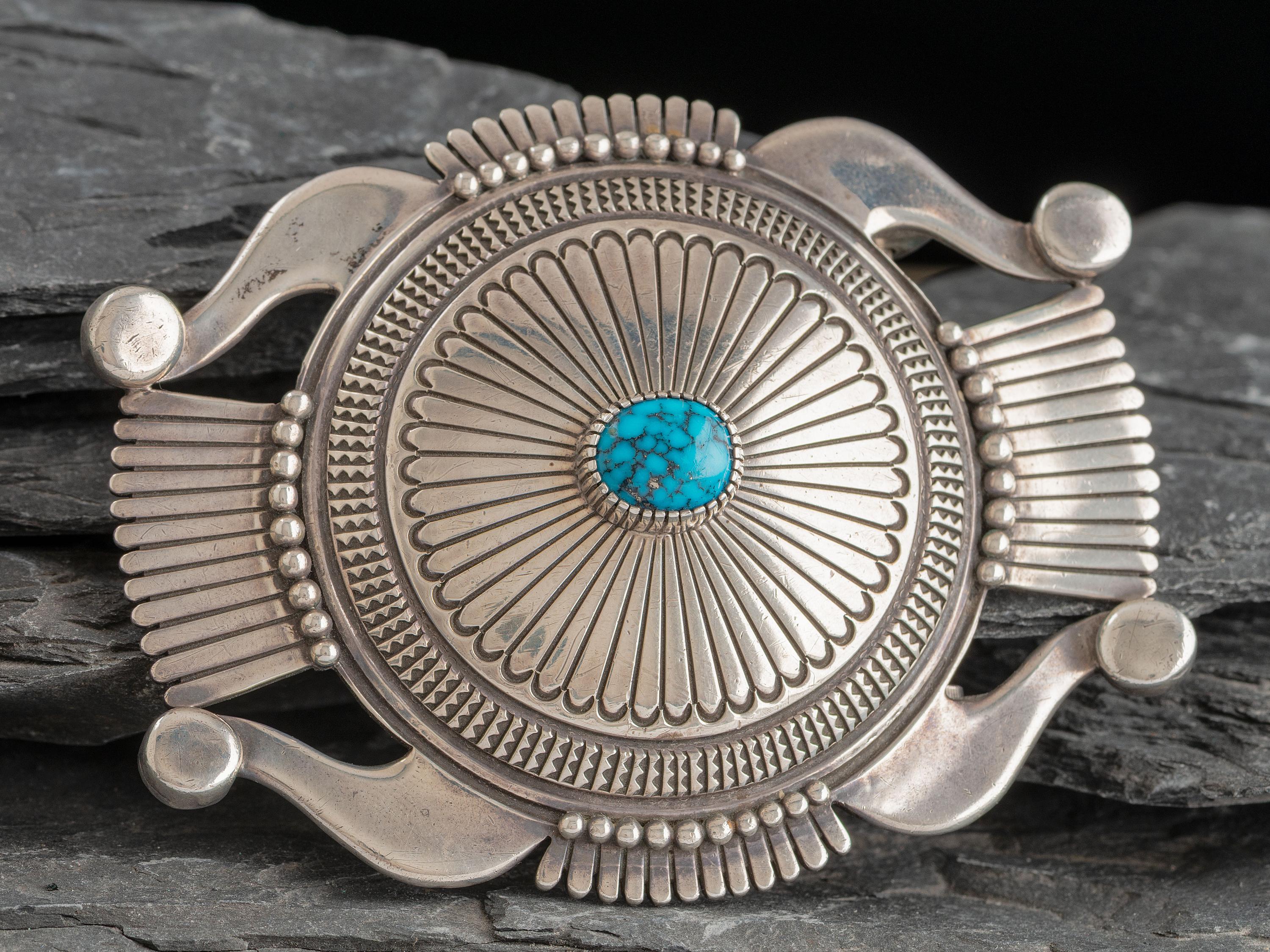 Sterling Silver and Lone Mountain Turquoise Belt Buckle